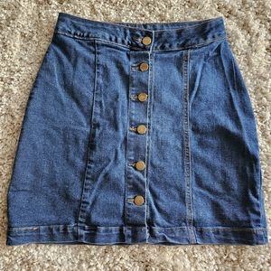 Prettylittlething Women's Button Up Blue Denim Skirt Size 10